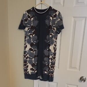 Tory Burch Black and Gray Floral Mini Dress